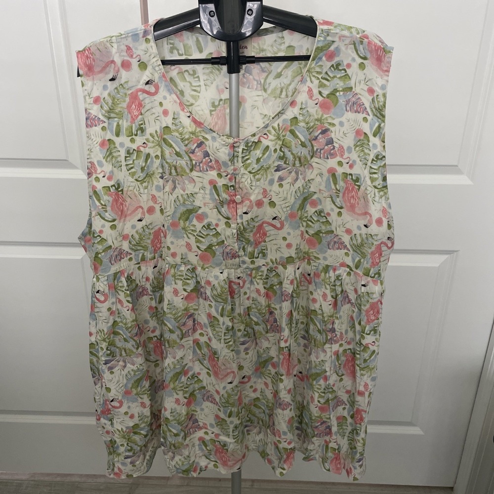 Hayden Los Angeles Babydoll Short Dress/top Size 3XL Pink Flamingos Floral NWOT